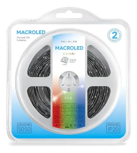 [RGB-B300-FW12-IP20] TIRA LED 5050 IP20 RGB 12VCC 72W - MACROLED - 65248