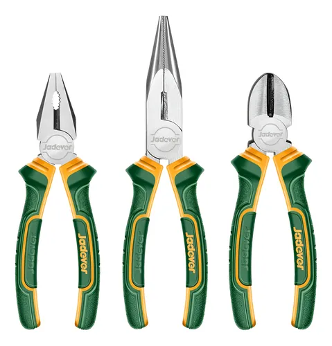 KIT DE PINZAS 3 PIEZAS: PINZA UNIVERSAL 7'', PINZA DE PUNTA LARGA 6'', ALICATES DE CORTE DIAGONAL 6'' - JADEVER -