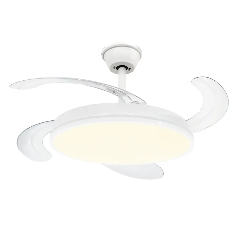 VENTILADOR DE TECHO BLANCO CON LUZ LED DIM 65 W PALETAS RETRACTILES - PEABODY -