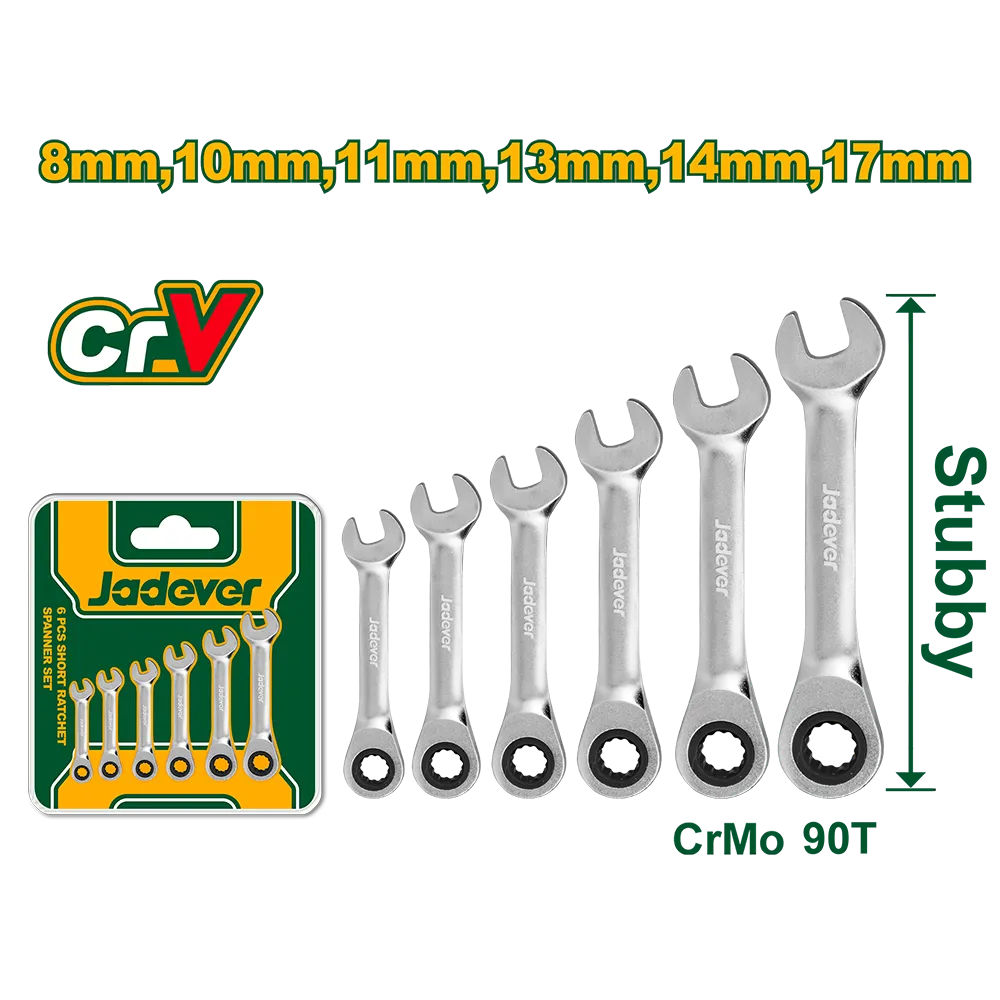 KIT DE LLAVES CRICKET COMBINADAS CORTAS DE 6 PIEZAS (8,10,11,13,14,17) - JADEVER -