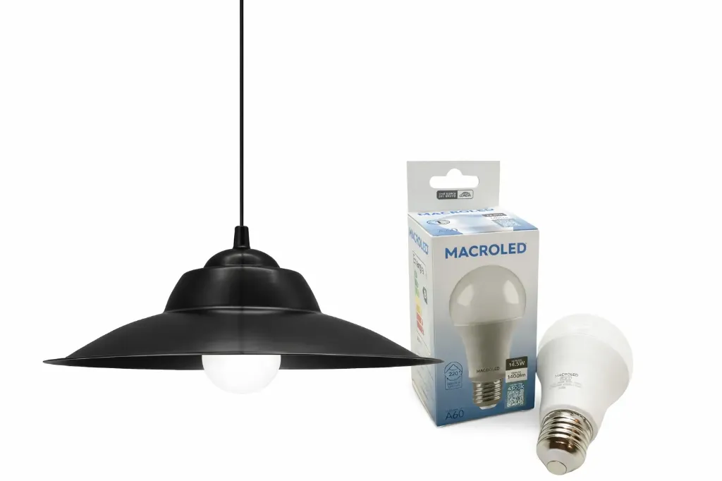 [COMCOLG4BULB] COMBO COLGANTE DE CHAPA NEGRO + BULBO 15W 4500K -